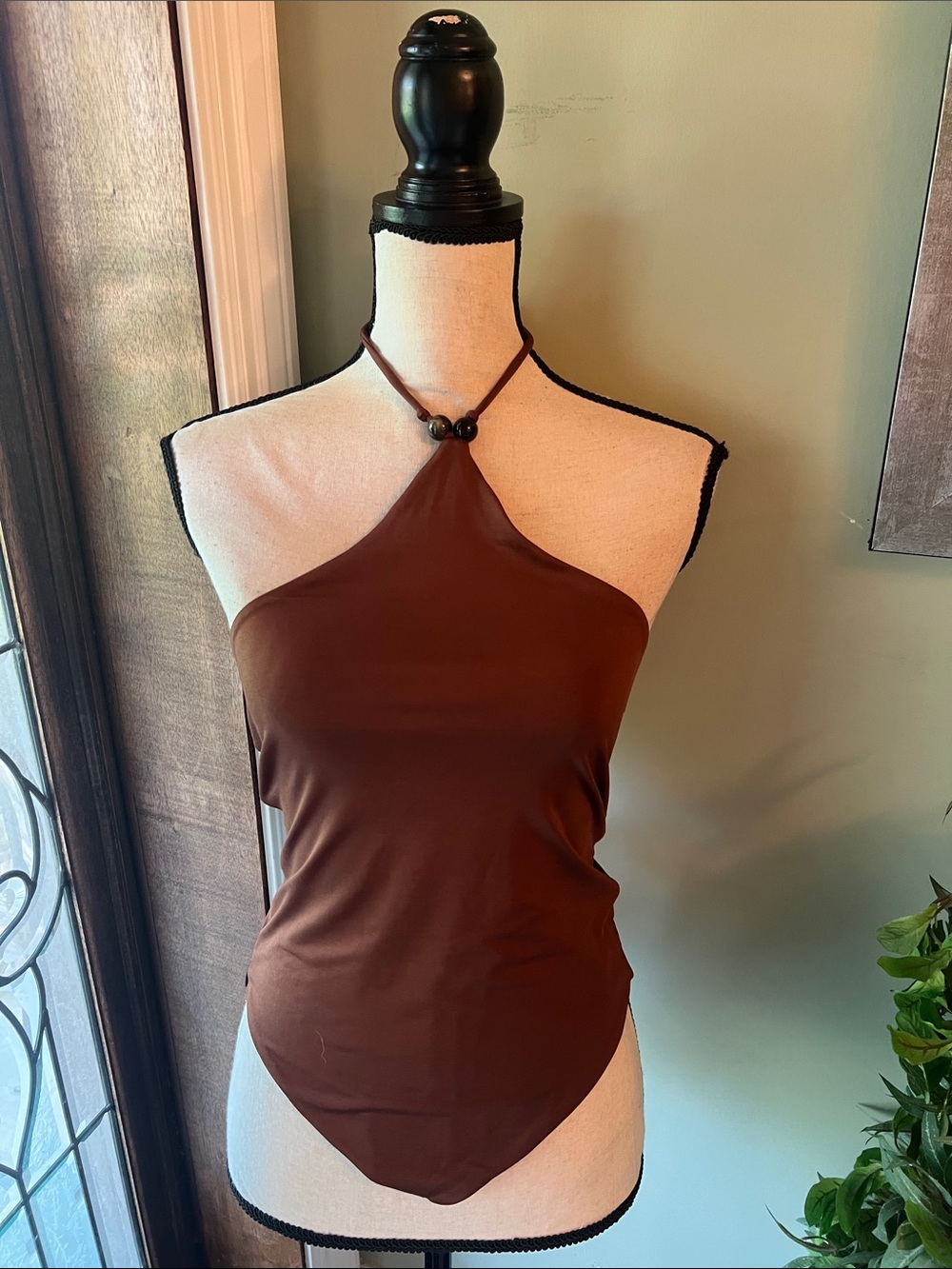 Envie Brown Halter-Style Women’s Camisole with Bead Accent